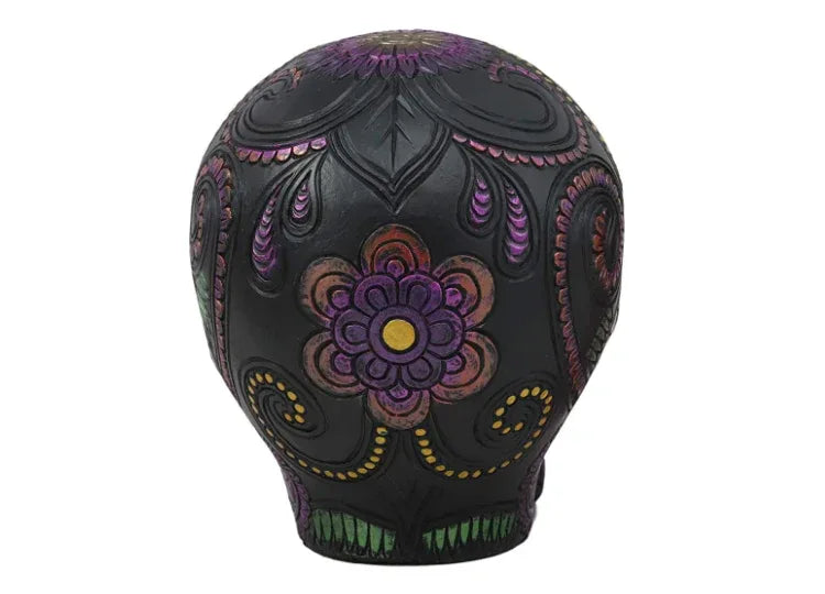 Day of the Dead Hand Painted Day of the Dead Black Metallic Skull - Chile Mojo