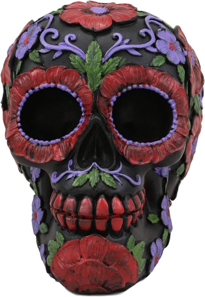Day of the Dead Hand Painted Sugar Skull - red flowers