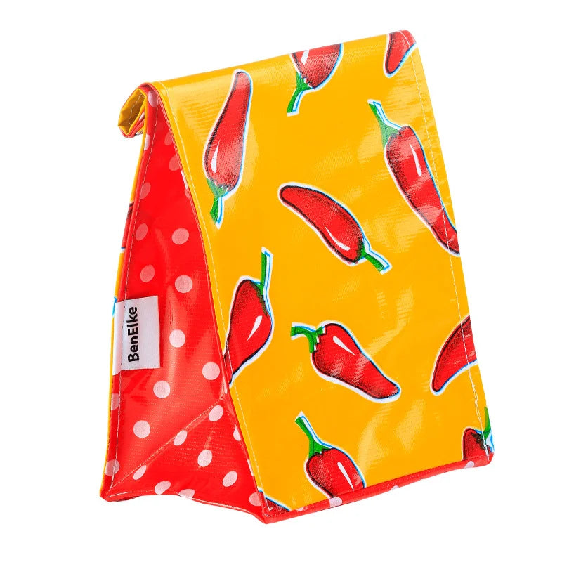 Mexican Oilcloth Lunch Bag - Chiles on Yellow