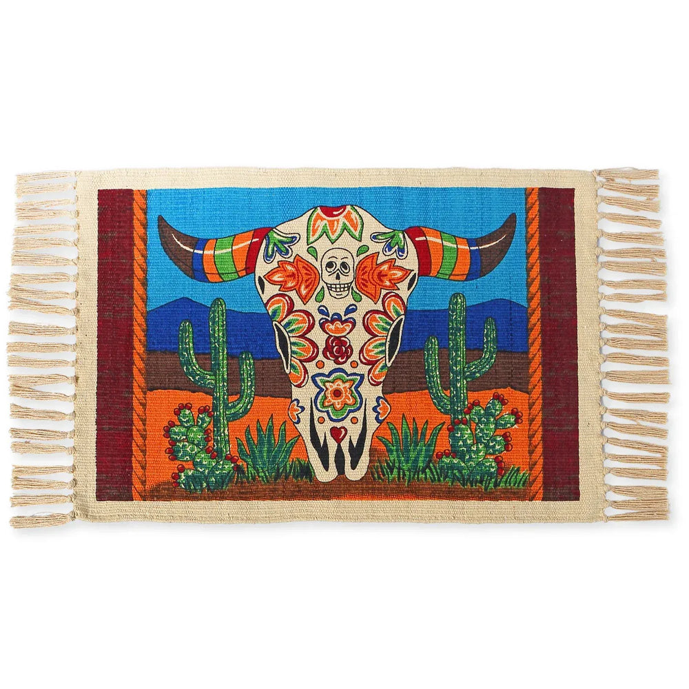 Day of the Dead cotton placemat - Longhorn Skull - Chile Mojo