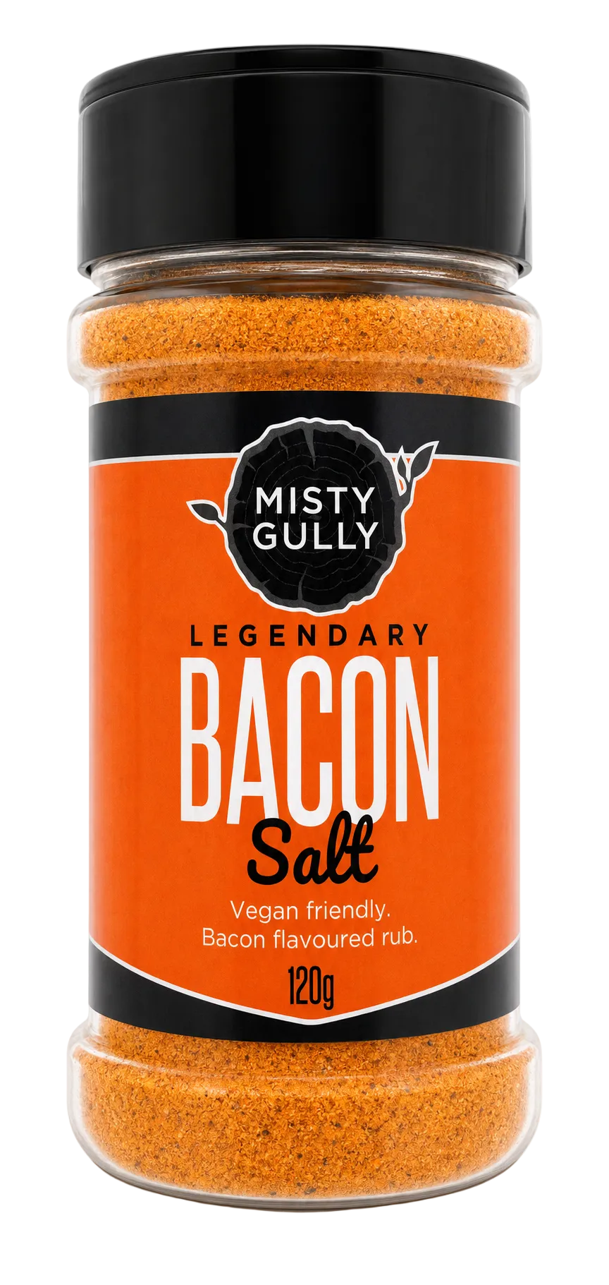 Jar of Misty Gully Legendary Bacon Salt on a white background