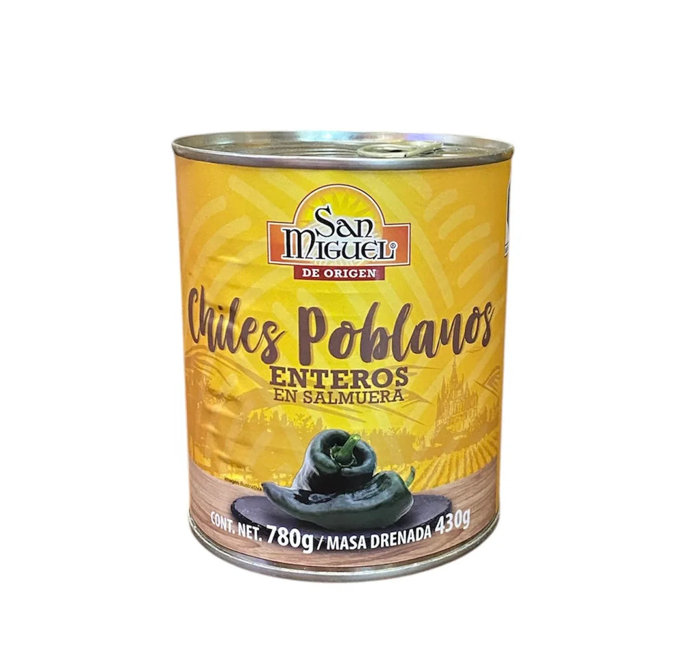 San Miguel whole Poblano Chiles canned 780gm - Chile Mojo
