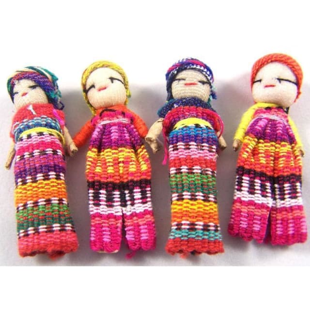 Guatemalan Worry Dolls - traditional box with 4 large dolls