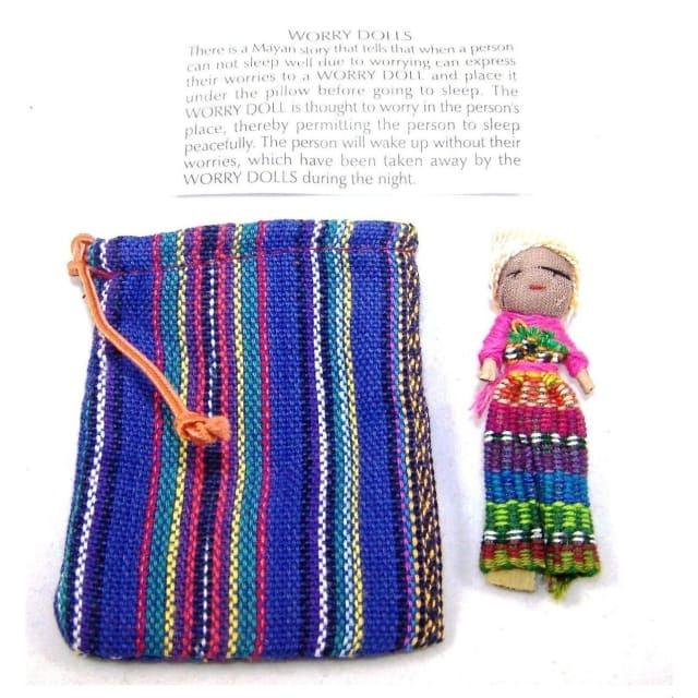 Guatemalan Worry Doll - single doll in fabric pouch - Chile Mojo