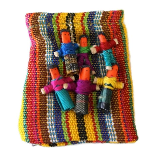 Guatemalan Worry Dolls - fabric pouch with 6 small dolls