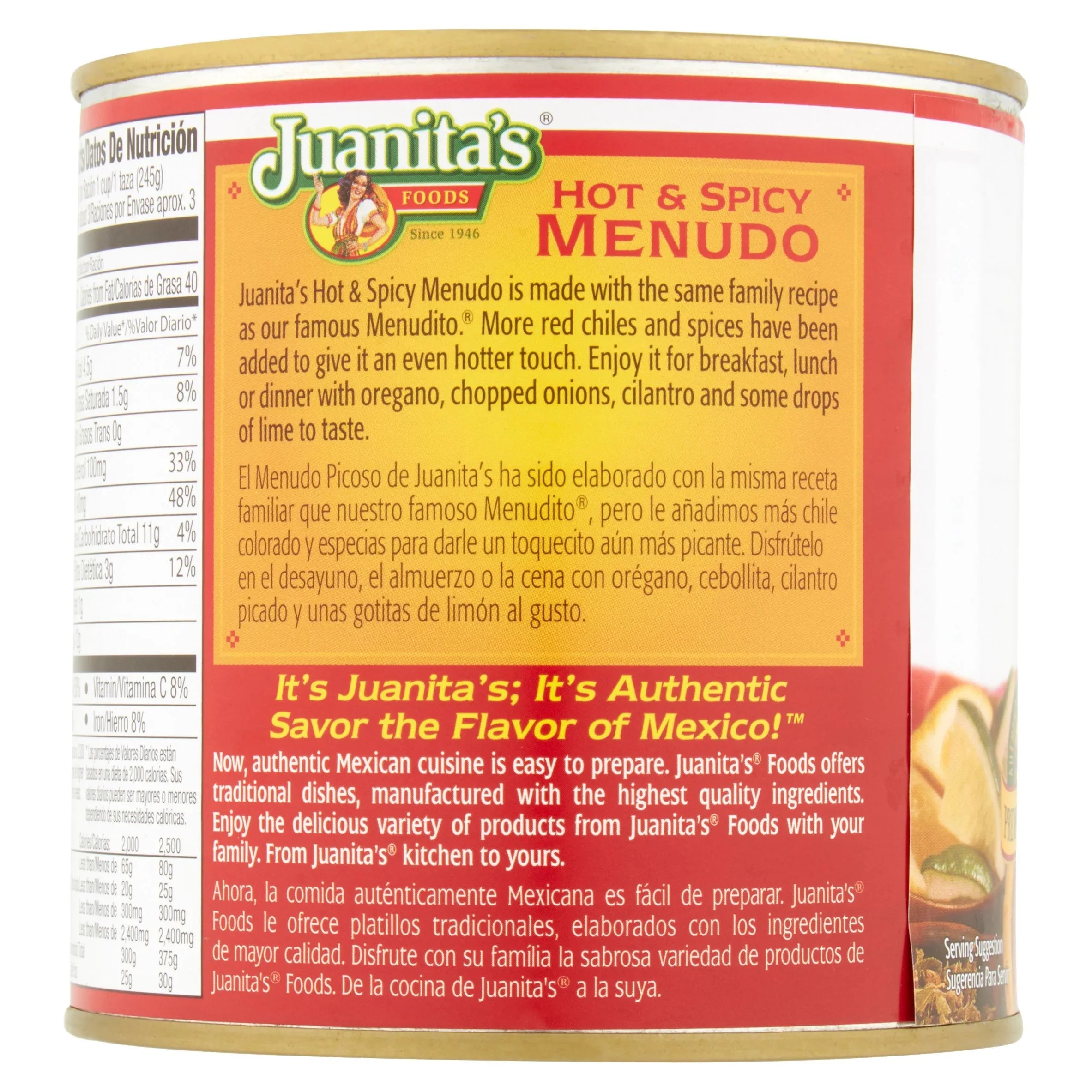 Juanitas Hot n Spicy Menudo Picoso 709gm - 25oz - Chile Mojo