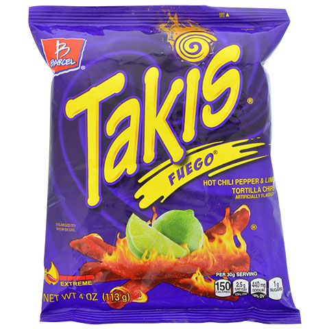 Takis Fuego Chili Pepper and Lime Tortilla Chips 4oz (113gm)