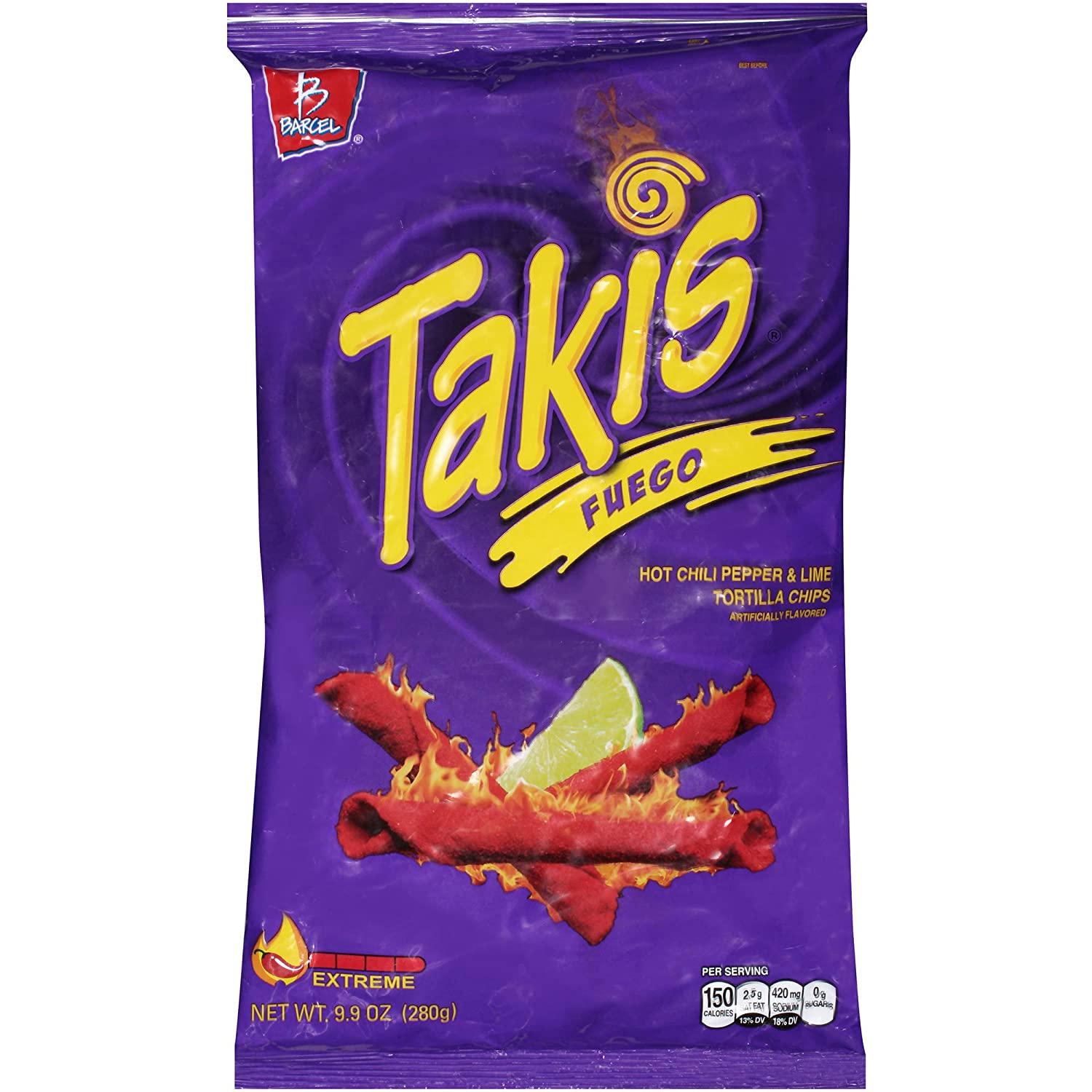 Takis Fuego Chili Pepper and Lime Tortilla Chips 9.9oz (113gm)