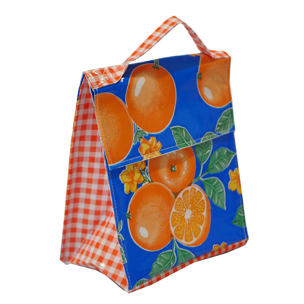 Mexican Oilcloth Insulated Lunch Bag - Oranges on Blue