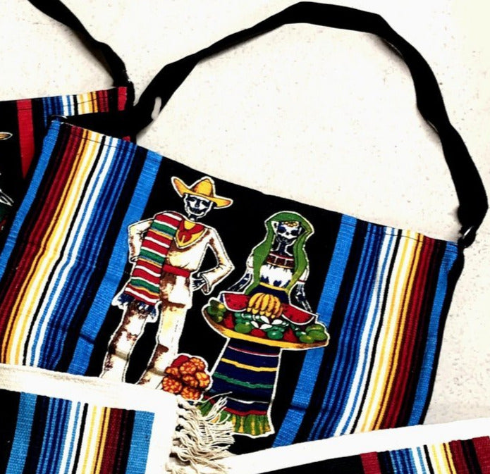 Canvas Shoulder Bag Day of the Dead - Serape Couple with fruit platter