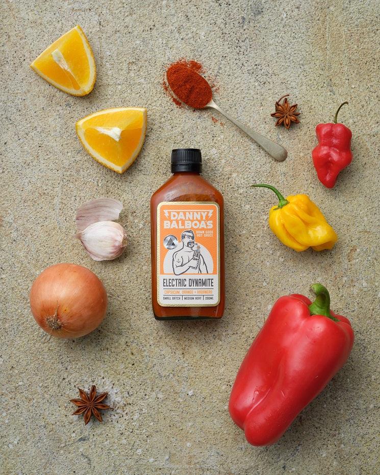 Danny Balboas Electric Dynamite Capsicum Orange and Habanero Sauce 200ml - Chile Mojo