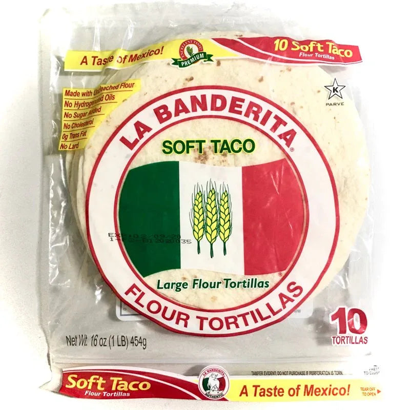 La Banderita Tortillas - wheat flour 8 inch Soft Taco (10 pack 454gm) - Chile Mojo