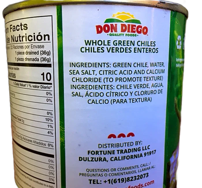 Don Diego Whole Green Mild Chiles 765gm (27oz) - Chile Mojo