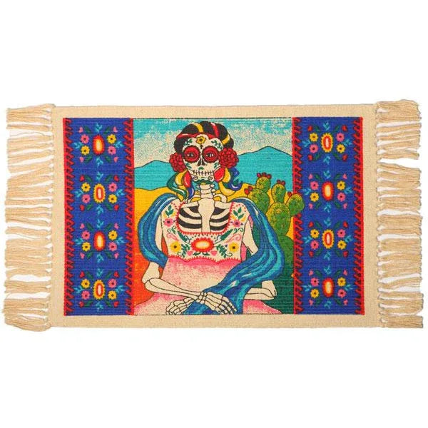 Day of the Dead cotton placemat - Senora with Cactus - Chile Mojo