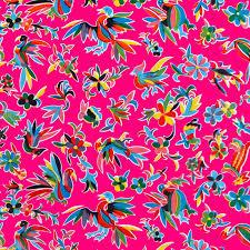 Mexican Oilcloth Table Cover - Otomi Design on Pink - Chile Mojo