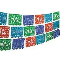 Plastic Papel Picado Sombrero and Cactus Banner 100ft (30 metres) - Chile Mojo