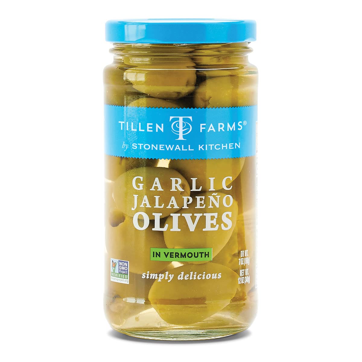 Tillen Farms Garlic Jalapeno Stuffed Olives in Vermouth 340gm (12oz)