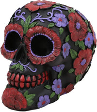 Day of the Dead Hand Painted Sugar Skull - red flowers - Chile Mojo