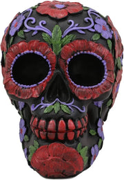 Day of the Dead Hand Painted Sugar Skull - red flowers - Chile Mojo