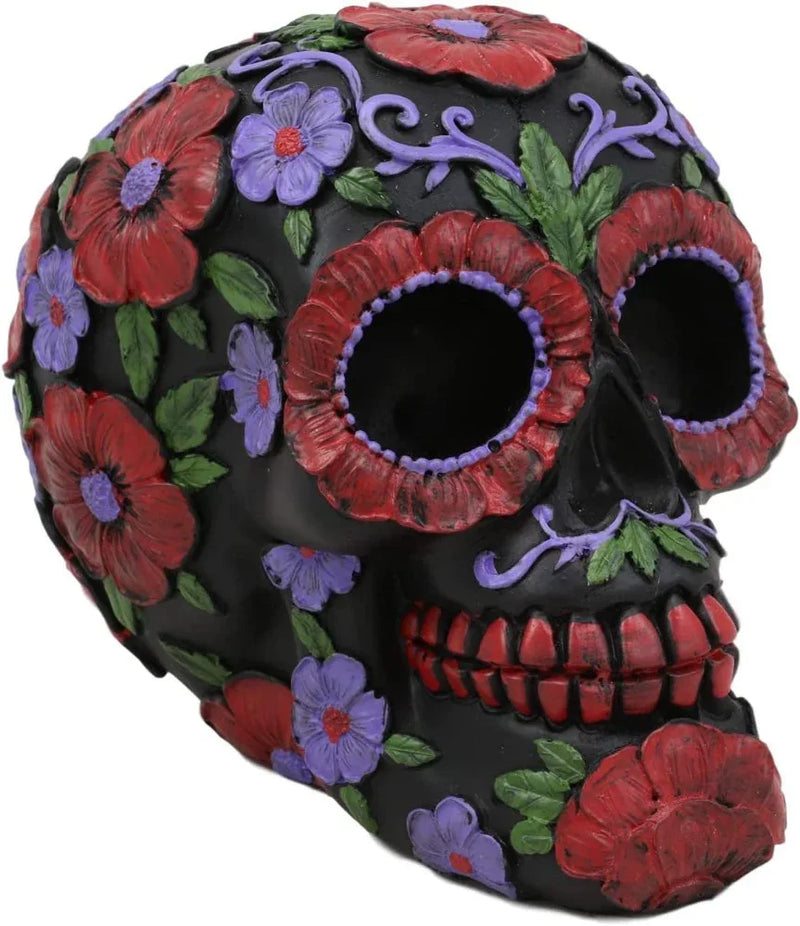 Day of the Dead Hand Painted Sugar Skull - red flowers - Chile Mojo