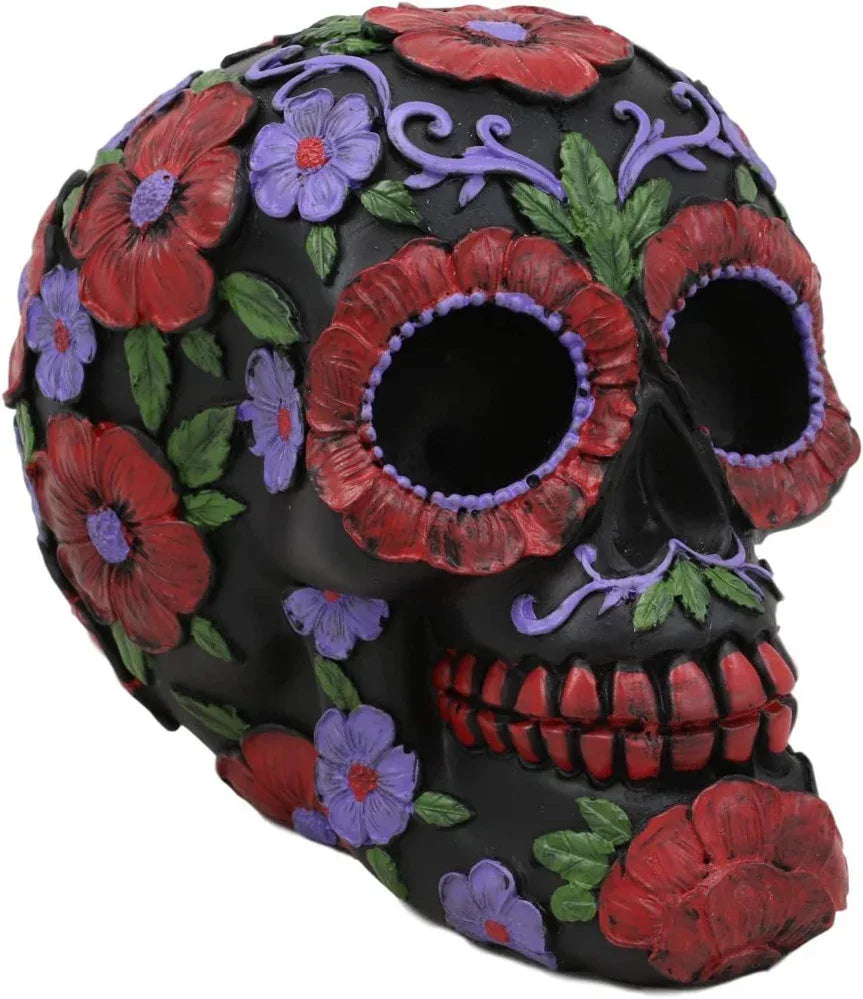 Day of the Dead Hand Painted Sugar Skull - red flowers - Chile Mojo
