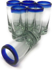 Mexican hand-blown shot glass with blue rim - Chile Mojo