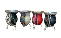 Andean Aguayo Fabric and leather wrapped Calabash Yerba Mate Gourd - Chile Mojo