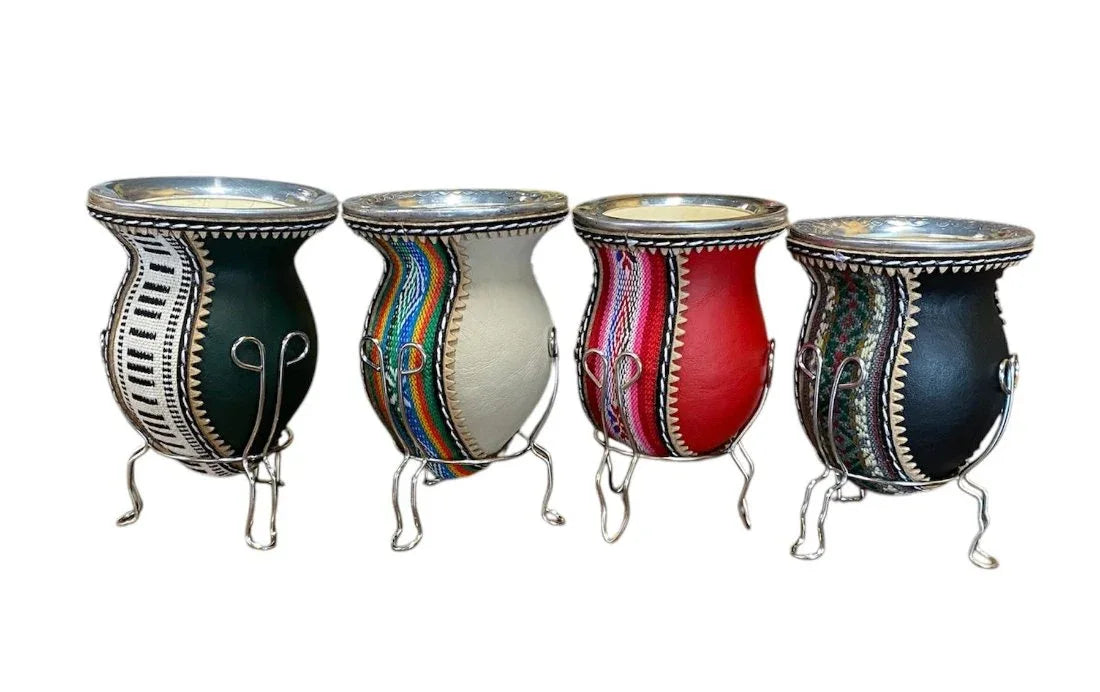 Andean Aguayo Fabric and leather wrapped Calabash Yerba Mate Gourd - Chile Mojo