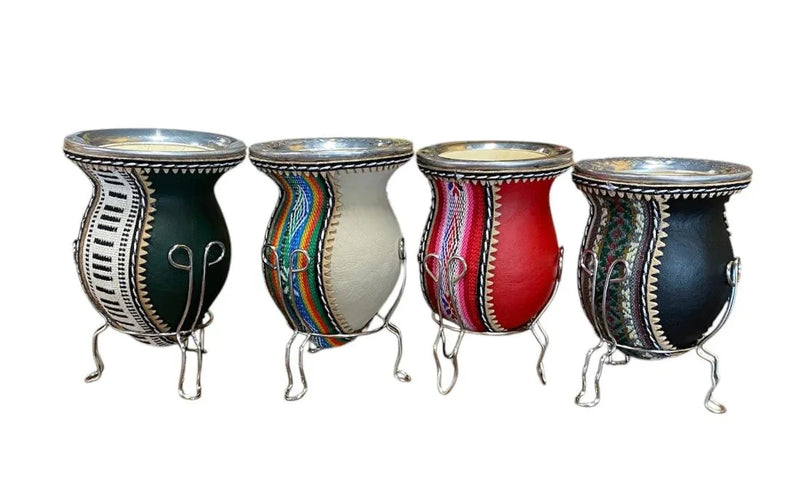 Andean Aguayo Fabric and leather wrapped Calabash Yerba Mate Gourd - Chile Mojo