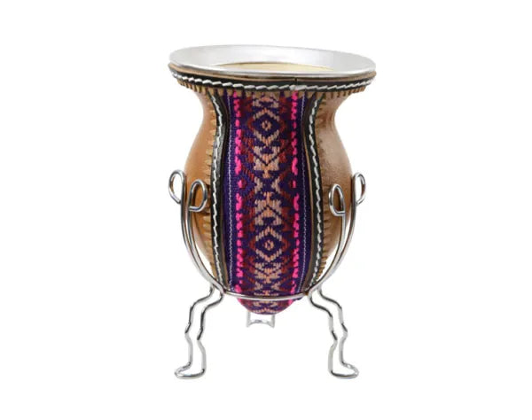 Andean Aguayo Fabric and leather wrapped Calabash Yerba Mate Gourd - Chile Mojo