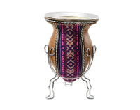Andean Aguayo Fabric and leather wrapped Calabash Yerba Mate Gourd - Chile Mojo