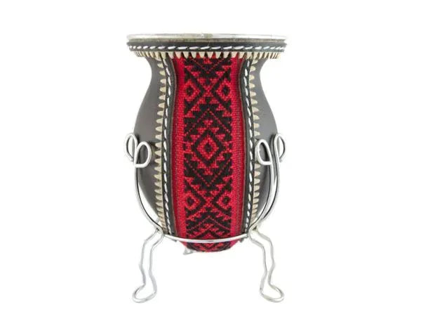 Andean Aguayo Fabric and leather wrapped Calabash Yerba Mate Gourd - Chile Mojo