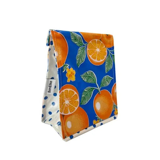 Mexican Oilcloth Lunch Bag - Oranges on Blue