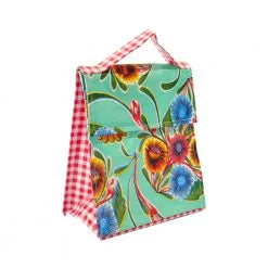 Mexican Oilcloth Insulated Lunch Bag - Flower Mint