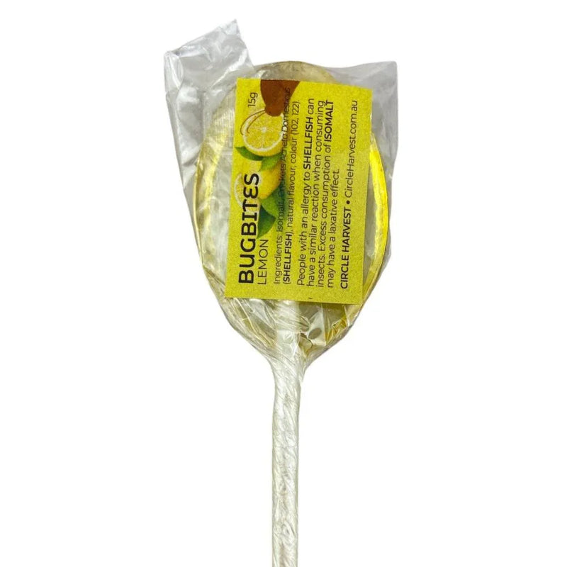 BugBites Real Australian Edible Lollipop - Lemon with Cricket - Chile Mojo