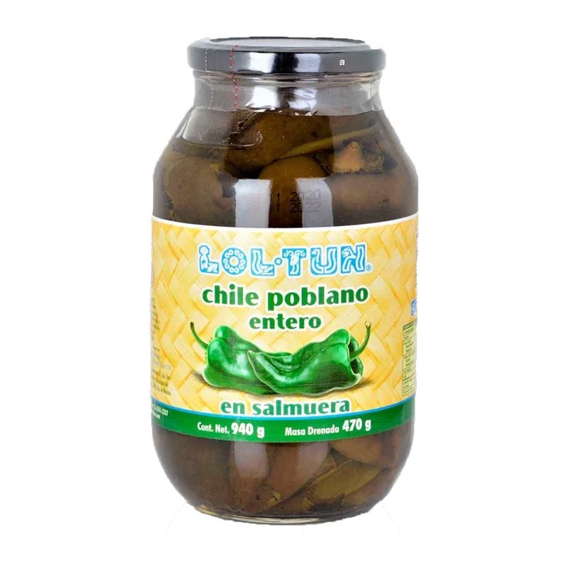 Lol Tun whole Poblano Chiles in jar 940gm - Chile Mojo
