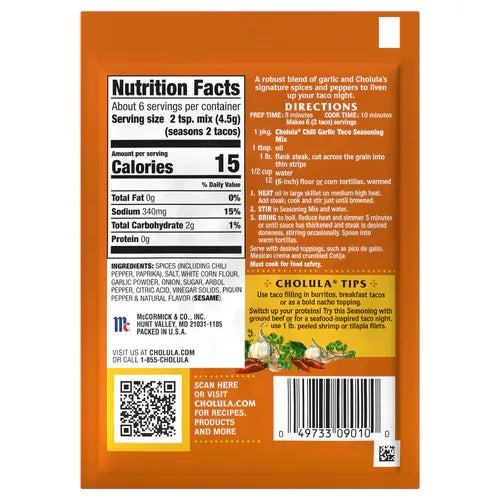 Cholula Seasoning Mix - Chili Garlic Taco 28gm - Chile Mojo