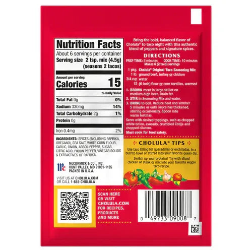 Cholula Seasoning Mix - Original Taco 28gm - Chile Mojo