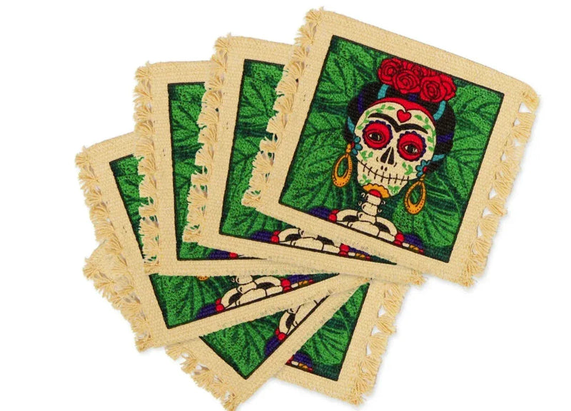 Cotton Drink Coaster - Day of the Dead Frida - Chile Mojo