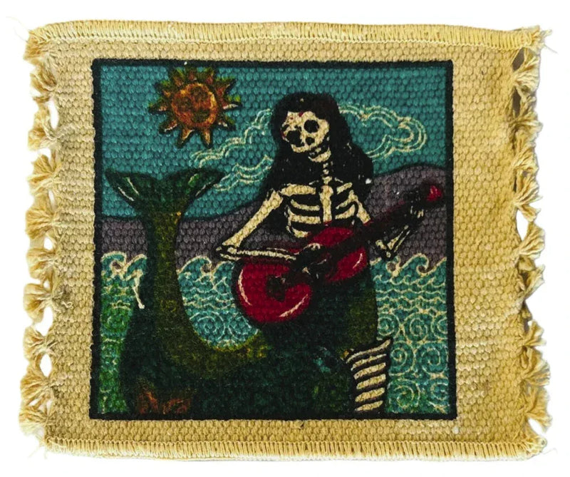 Cotton Drink Coaster - Day of the Dead Mermaid - Chile Mojo
