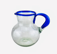 Mexican recycled glass - Hand Blown Glass Pitcher - blue rim - Chile Mojo