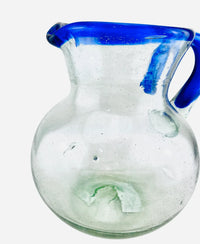 Mexican recycled glass - Hand Blown Glass Pitcher - blue rim - Chile Mojo