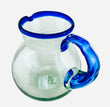 Mexican recycled glass - Hand Blown Glass Pitcher - blue rim - Chile Mojo