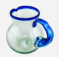 Mexican recycled glass - Hand Blown Glass Pitcher - blue rim - Chile Mojo