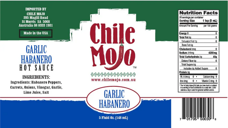 Chile Mojo Hot Sauce Garlic Habanero 148ml (5oz) - Chile Mojo