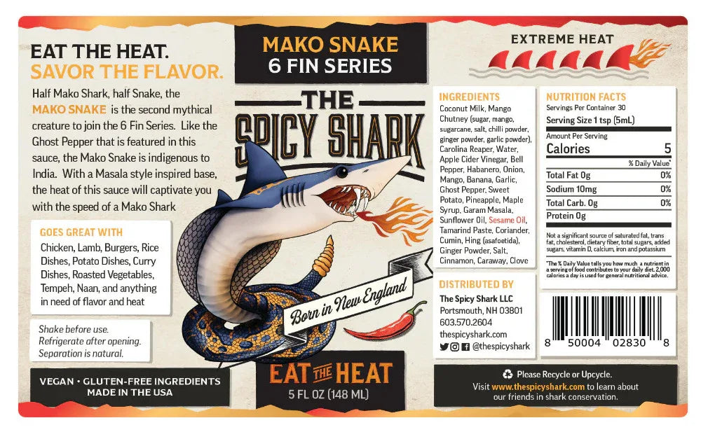 Spicy Shark - Mako Snake (6-Fin Series) Hot Sauce 148ml (5oz) - Chile Mojo