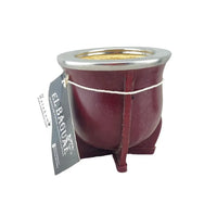 Natural Leather Metal Rimmed Yerba Mate Gourd - Chile Mojo