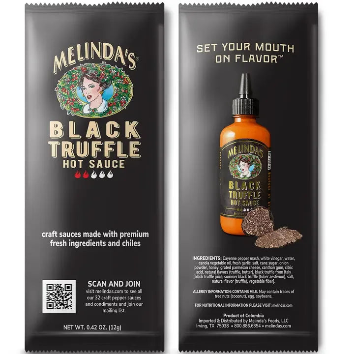 Melindas Black Truffle Hot Sauce - single serve packet - best before Oct 2025 - Chile Mojo