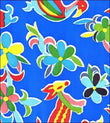 Mexican Oilcloth Table Cover by the meter - cut to size - Otomi Design on Blue - Chile Mojo