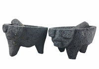 Molcajete mortar and pestle - natural Mexican volcanic stone with pig motif - Chile Mojo